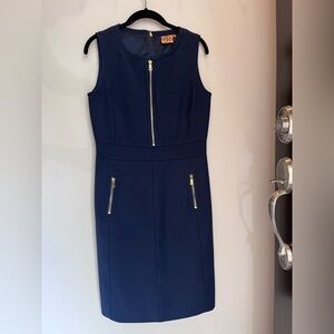 Tory Burch Navy Mariel Dress Wool Sleeveless Zipper Sz 6